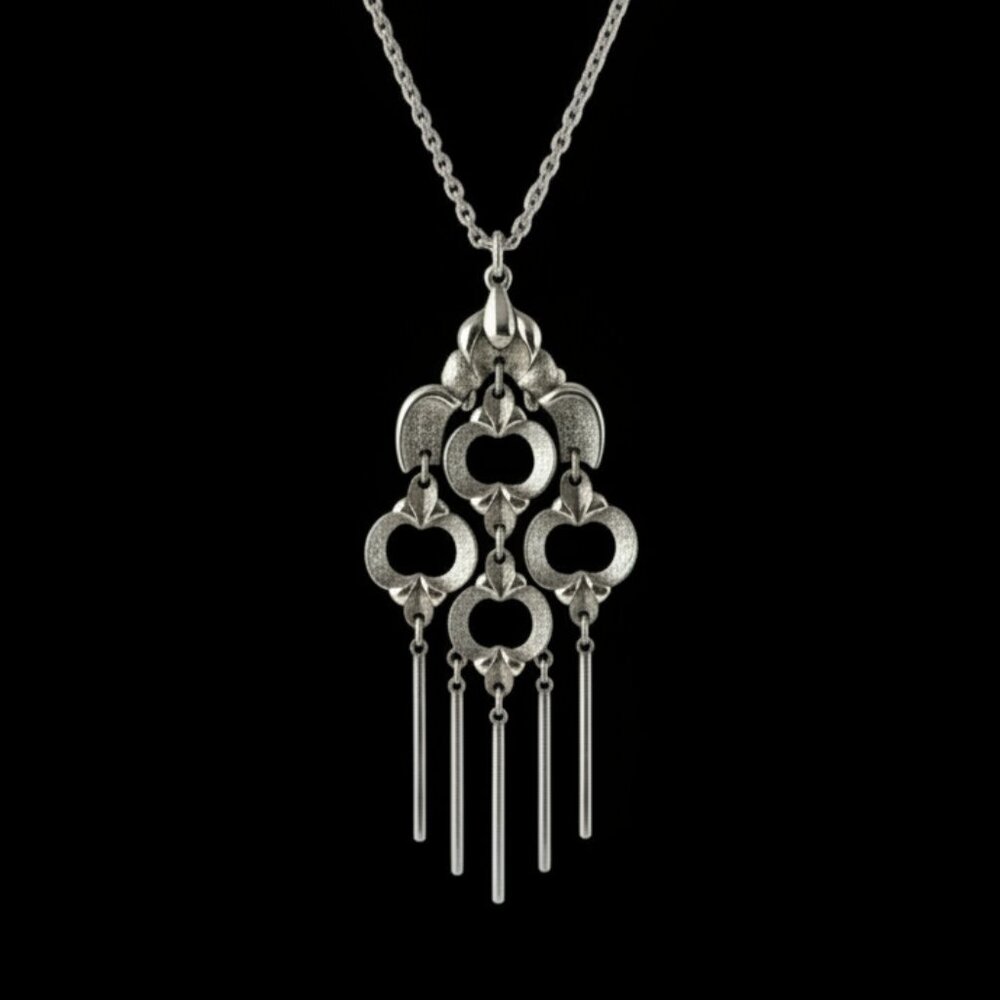 Vintage Signed JJ Jonette Jewelry Silver Tone Dangle Necklace